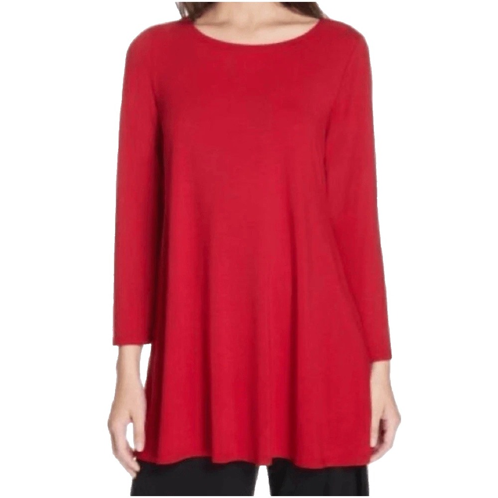 Eileen Fisher Tunic Top Sz M Red Stretch Viscose Blend Stretchy Lagenlook Jersey